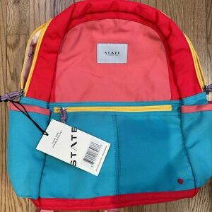 State Bags Kane Kids Double Pocket Backpack Pink Blue Yellow